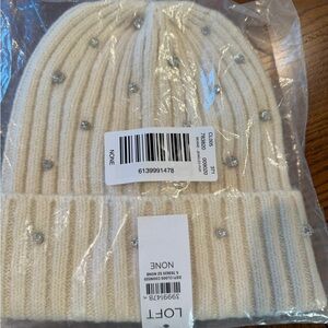 LOFT Ivory Knit Beanie with Sparkling Accents